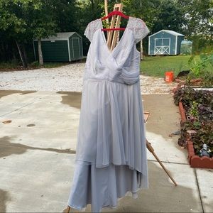 Silver Hi/low A-line, v neck formal dress